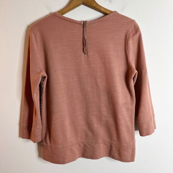 Ann Taylor Loft Women's Crochet Sweatshirt Top XS Pink 3/4 Sleeve Floral Lace - Picture 4 of 9